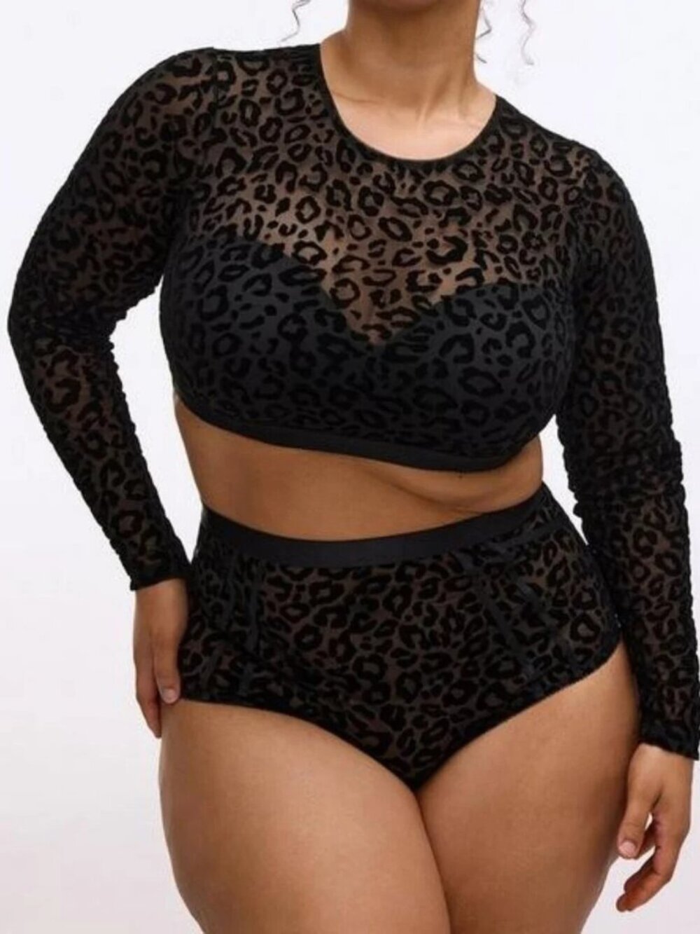 Torrid Black Sheer Leopard Cropped Top Plus Size 4 Mesh Under It All Fitted Edgy